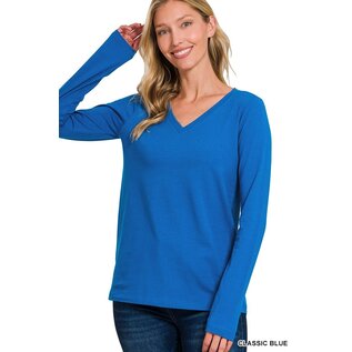 COTTON LONG SLEEVE V-NECK - MARINE BLUE