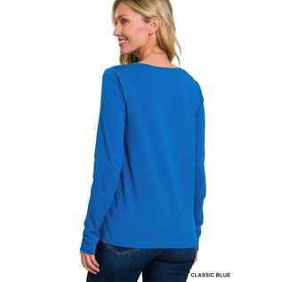 COTTON LONG SLEEVE V-NECK - MARINE BLUE