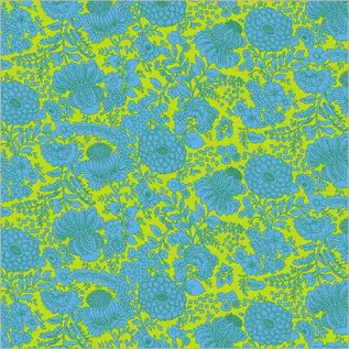 LIME N TURQ FLORAL FABRIC- 1/2 yard