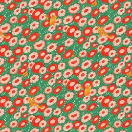 FLOWERS AND FELINES FABRIC- 1/2 yard
