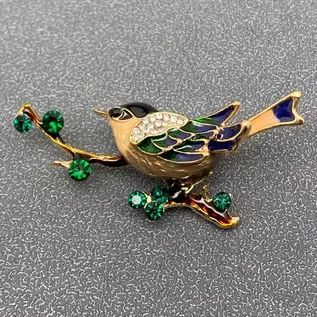 SPARKLY BIRD ON BRANCH PIN