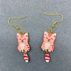 PINK / RED STRIPE KITTY EARRINGS