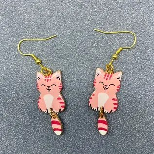 PINK / RED STRIPE KITTY EARRINGS