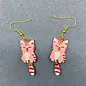 PINK / RED STRIPE KITTY EARRINGS