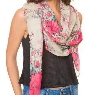 SCARF - NATURAL WITH ROSE FLORAL