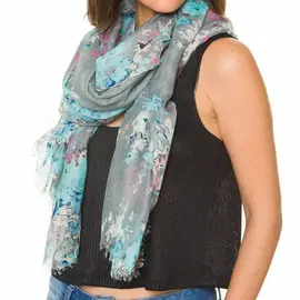 SCARF - GREY AQUA FLORAL