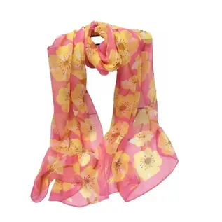 SILKY PINK YELLOW FLOWERS SCARF