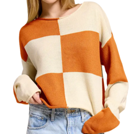 COLOR BLOCK CROPPED SWEATER