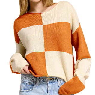COLOR BLOCK CROPPED SWEATER