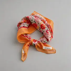 RED AND PEACH FLORAL KERCHIEF