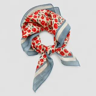 RED FLOWER KERCHIEF GREY BORDER