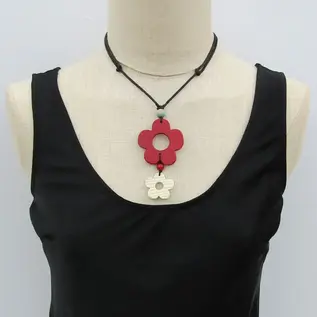 WOOD FLOWERS  NECKLACE- RED
