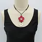 WOOD FLOWERS  NECKLACE- RED