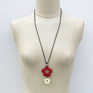 WOOD FLOWERS  NECKLACE- RED