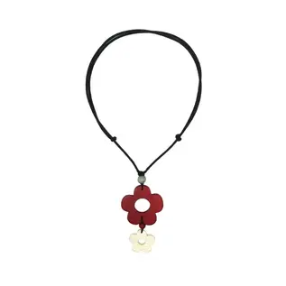 WOOD FLOWERS  NECKLACE- RED