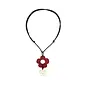 WOOD FLOWERS  NECKLACE- RED