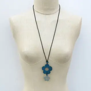 WOOD FLOWERS NECKLACE - BLUE