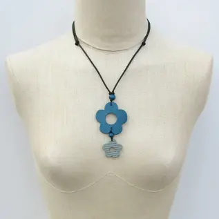 WOOD FLOWERS NECKLACE - BLUE