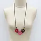 THREE WOOD FLOWERS  NECKLACE- REDS