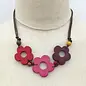 THREE WOOD FLOWERS  NECKLACE- REDS