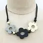 THREE WOOD FLOWERS  NECKLACE- BLACK