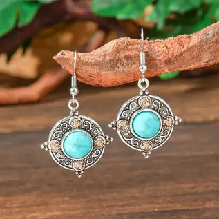 EARRINGS  FAUX TURQUOISE / GOLD CRYSTAL