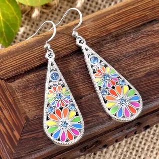 EARRINGS - LONG TEARDROP PRISM FLOWER