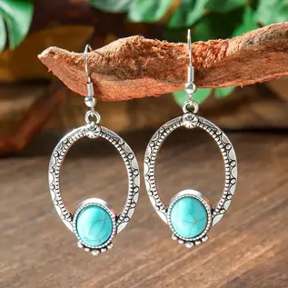 EARRINGS - OPEN OVAL WITH FAUX TURQUOISE
