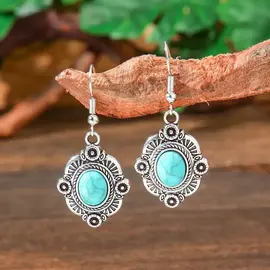 EARRINGS  - PETITE MEDALLION WITH FAUX TURQUOISE