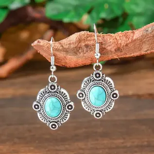 EARRINGS  - PETITE MEDALLION WITH FAUX TURQUOISE