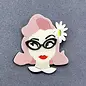 RETRO PINK HAIR WOMAN PIN