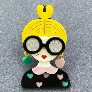 MOD YELLOW HAIR WOMAN PIN