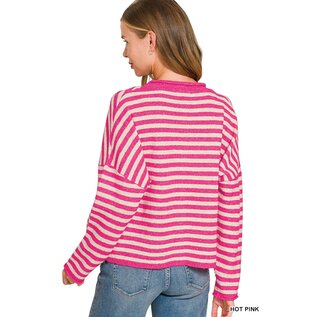 SOFT HOT PINK STRIPED CARDIGAN
