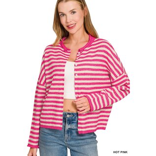 SOFT HOT PINK STRIPED CARDIGAN