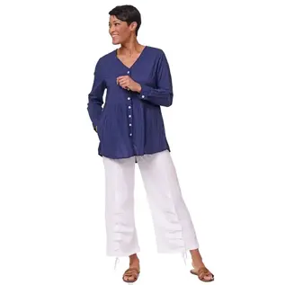 BUTTON FRONT - RUFFLE HEM TOP - NAVY