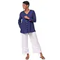 BUTTON FRONT - RUFFLE HEM TOP - NAVY