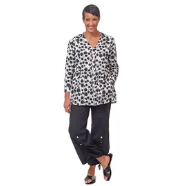 BUTTON FRONT - RUFFLE HEM TOP - BLACK CIRCLES