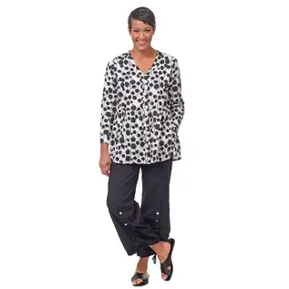 BUTTON FRONT - RUFFLE HEM TOP - BLACK CIRCLES