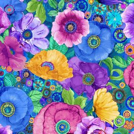TIMELESS TREASURES ABSTRACT POPPIES  1/2 YARD
