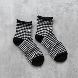 CHECKS ROLL TOP SHORTIE SOCK - COLOR CHOICES