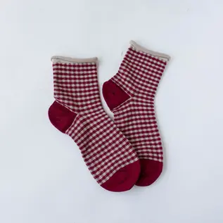 CHECKS ROLL TOP SHORTIE SOCK - COLOR CHOICES