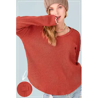 LOOSE WAFFLE KNIT TOP - 2 COLORS