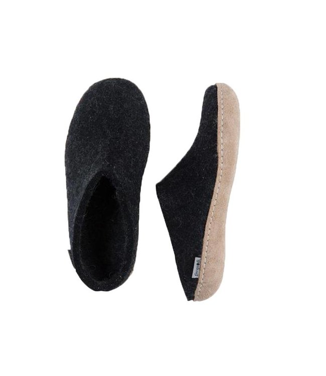 Glerups Pantoufle Semelle Cuir Charcoal