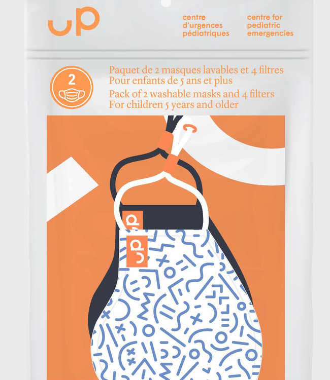 UP Masques pour Enfants Bleu/ Marine Paquet de  2 avec Filtres
