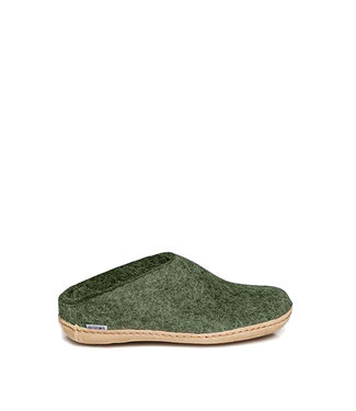 Glerups Pantoufle Semelle cuir Vert Forêt
