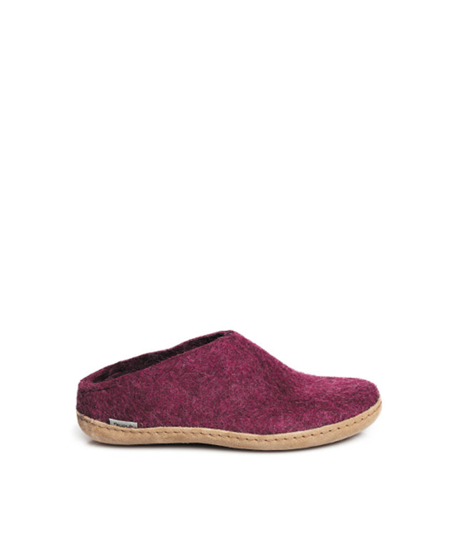 Glerups Slippers Leather Sole  Cranberry
