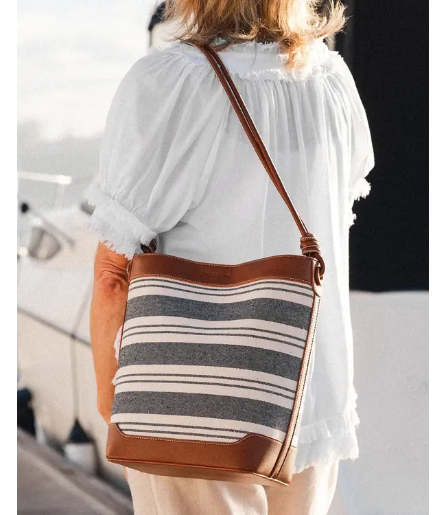 Louenhide Naples Bucket Bag Canvas Navy Stripe