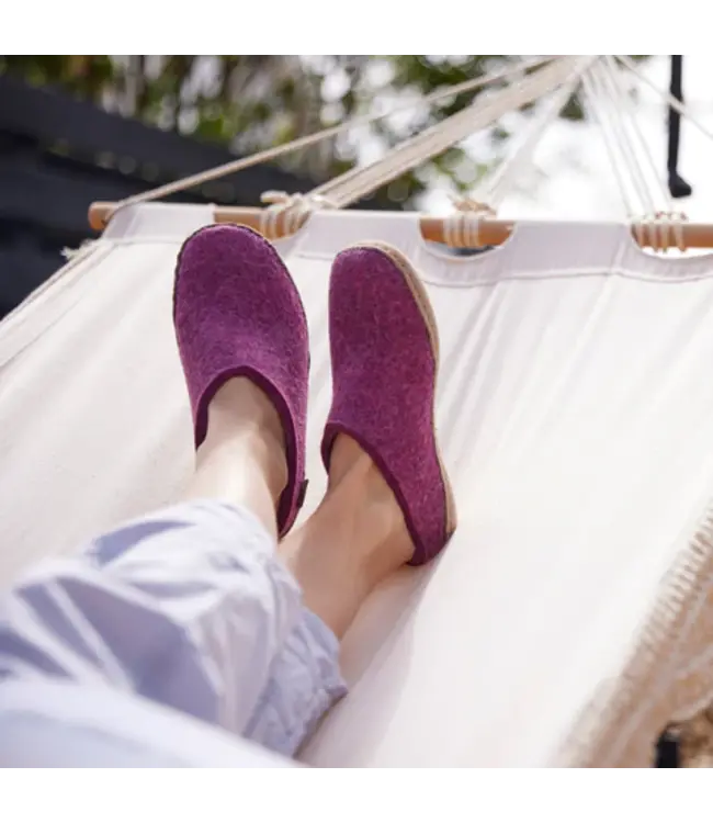 Glerups Slippers Leather Sole  Cranberry