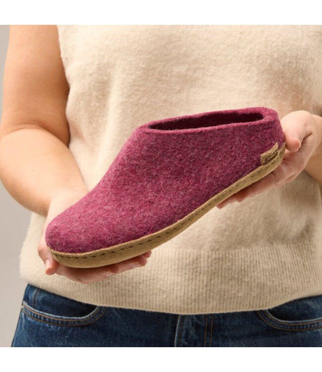 Glerups Slippers Leather Sole  Cranberry