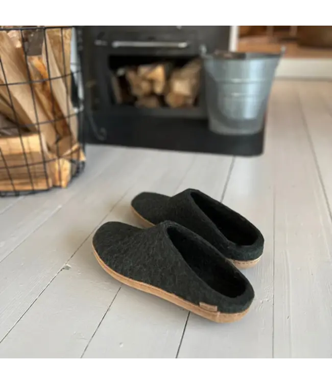 Glerups Pantoufle Semelle cuir Vert Forêt